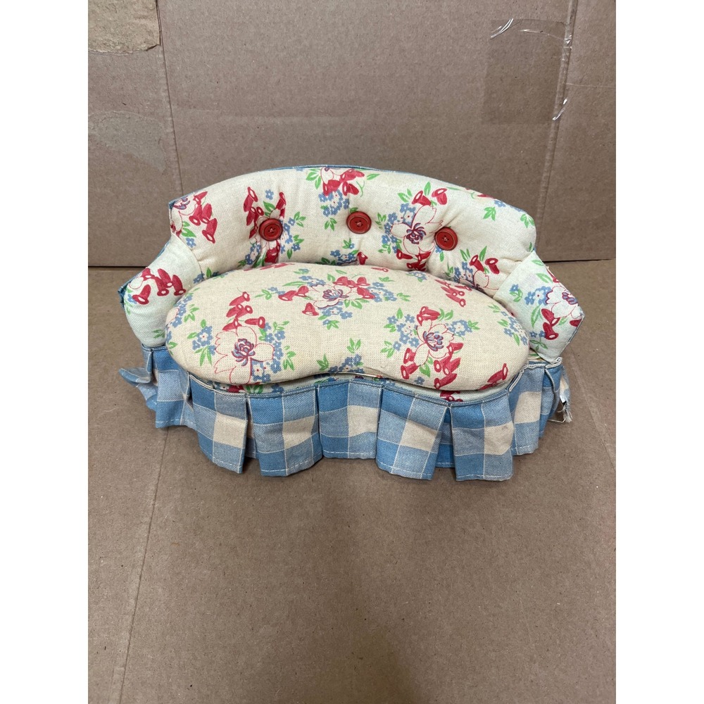 Tender Heart Treasures Vintage doll Sofa Trinket Jewelry Box Floral Gingham